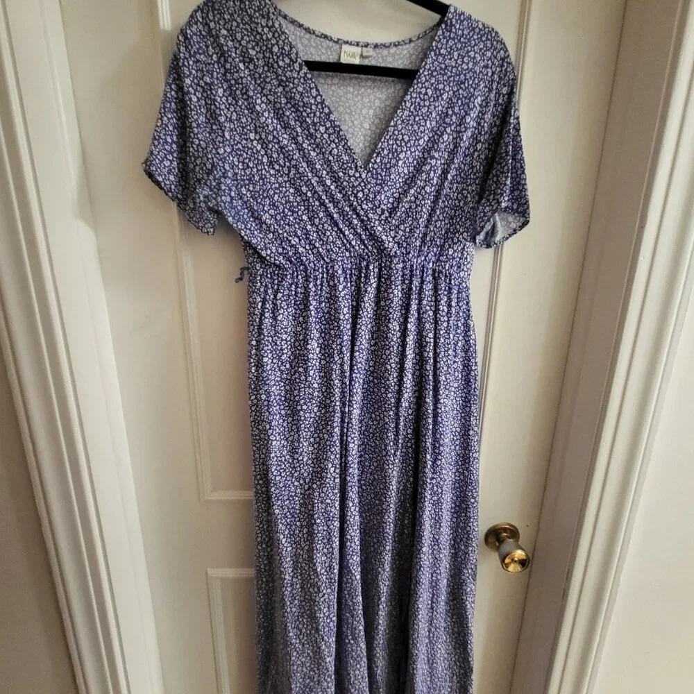 Twik by Simons | Blue & White Floral V-Neck Maxi Dress - Size M - Picture 2 of 5